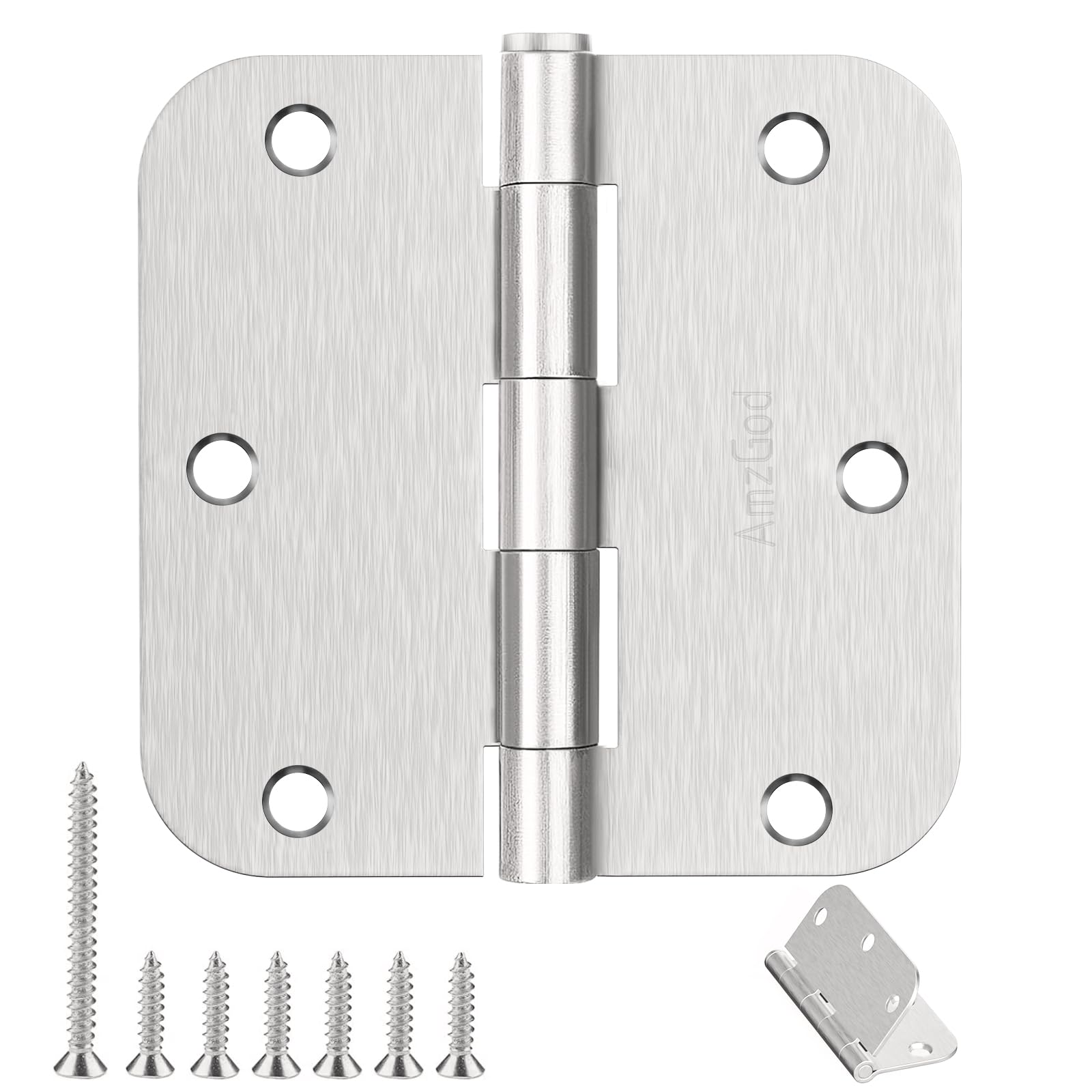 AmzGod Door Hinges Brushed Nickel - 108 Pack Nickel Door Hinges 3.5 Inch Rounded Interior Satin Nickel Door Hinge with 5/8" Radius - Flat Iron