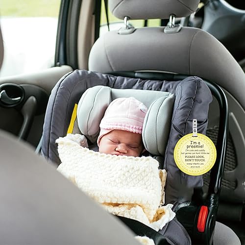 Miniatura 2 de Paquete de 2 letreros de asiento de automóvil para bebé, no tocar, con correas para colgar y clip, letrero de seguridad para bebé niña y niño