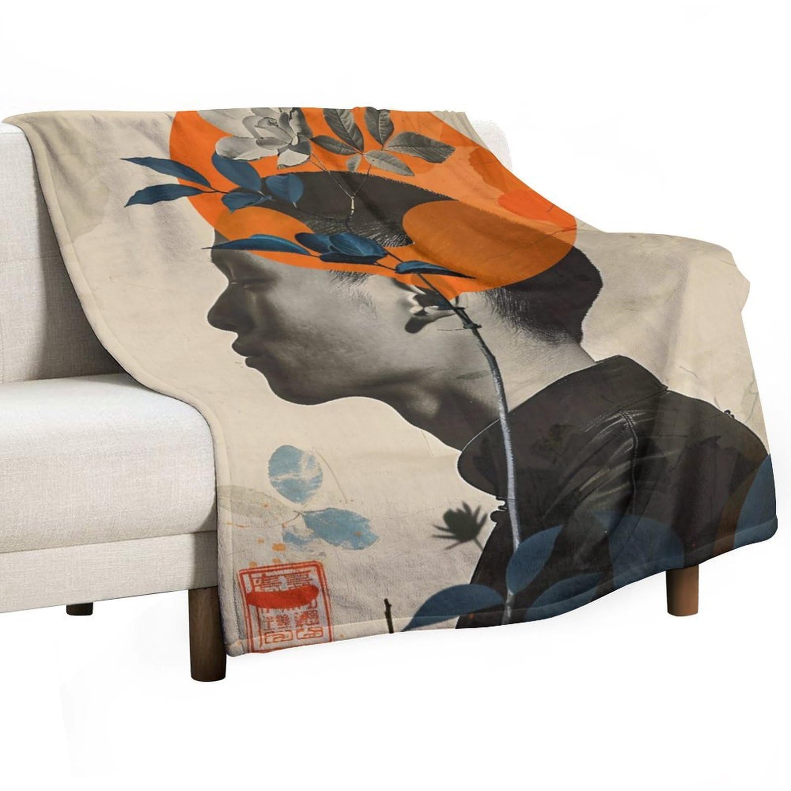 YHGSREUOH Floral Surreal Portrait of A Young Man 01 Flannel Blankets Fleece Soft Throw Lightweight Plush Gifts for Couch, Bed, Cozy Sofa Plush, Chair, Lovers 130x175cm(50x70in)