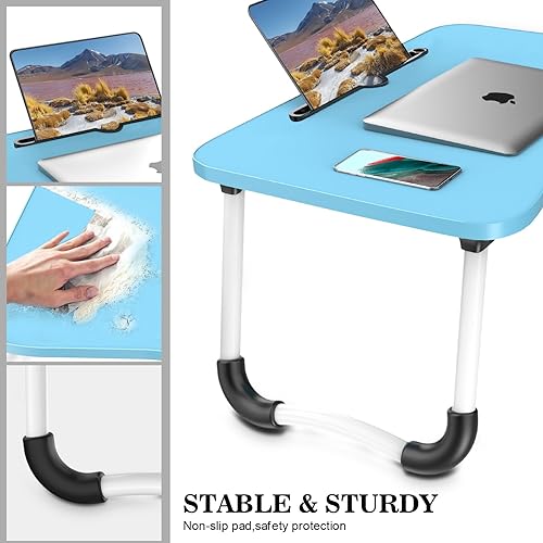 Miniatura 2 de Escritorio de cama para laptop, mesa plegable portátil con ranura para tableta, soporte para computadora portátil para cama, mesa de pie portátil