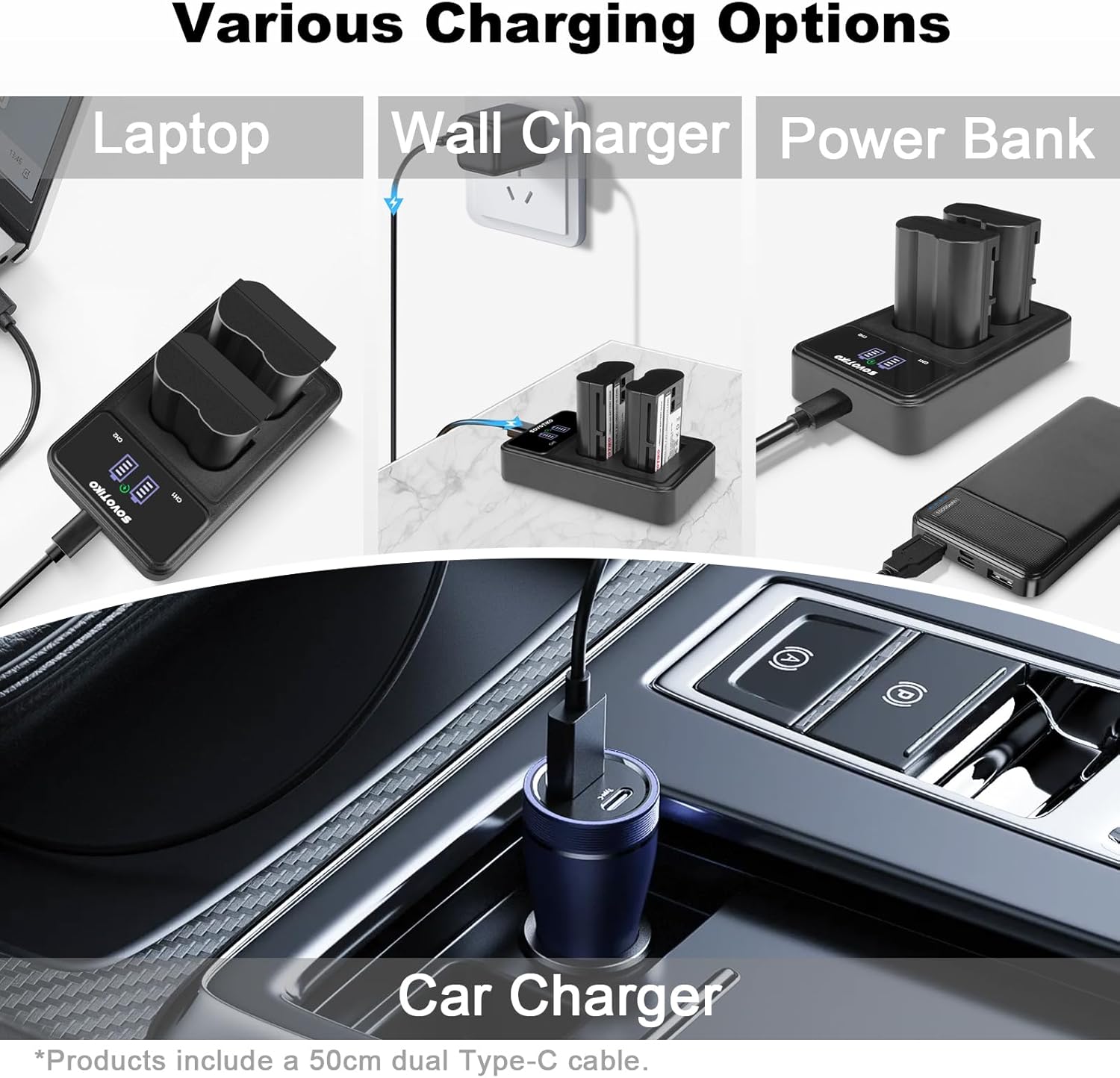 2-Pack EN-EL15/EN-EL15C Battery and Dual Slot PD Fast Charger, Recharger Battery for Nikon Z6 Z7 D750 D850 D7000 D7100 D7200 D7500 D500 D600 D610 D780 D800 D800e D810 D810a Camera - Image 5