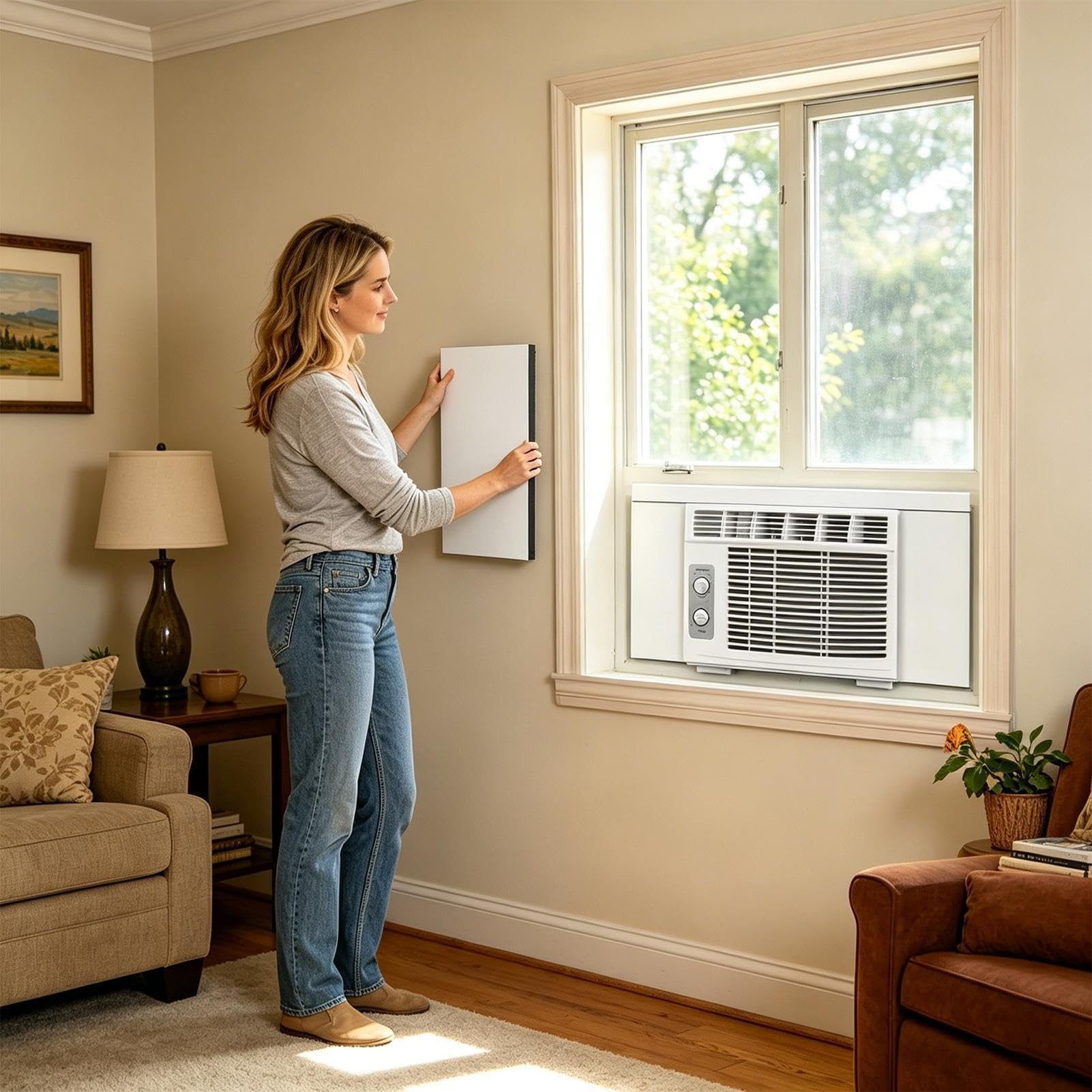Kit de Sellado para Ventana con Aire Acondicionado,2 Piezas Universales De Alta Densidad | Paneles Laterales Espuma Aislante AC - Oficina, Dormitorio, Hogar, Apartamento, Previene Fugas De Aire