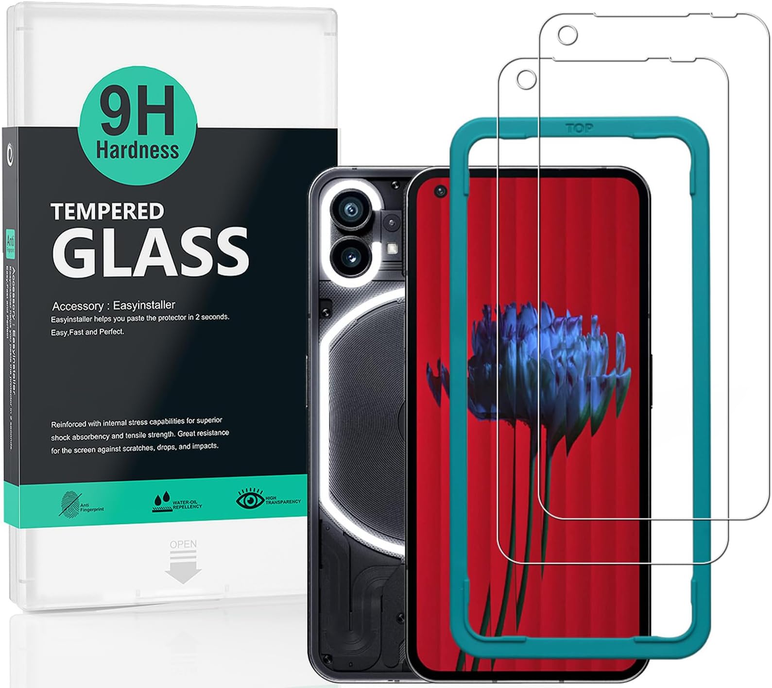 Ibywind Screen Protector For Nothing phone (1) 5G(6.55"),with 2Pcs Tempered Glass[Fingerprint Reader,Easy to install],Case Friendly,Bubble Free,Shatterproof,9H Hardness,Anti-Scratch