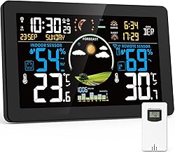 VIFLYKOO Wireless Weather Station, Thermometer and Hygrometer Indoor Outdoor with External Sensor, Weather Forecast, 7.5" VA Display, Barometer, Alarm, 4 Adjustable Backlight