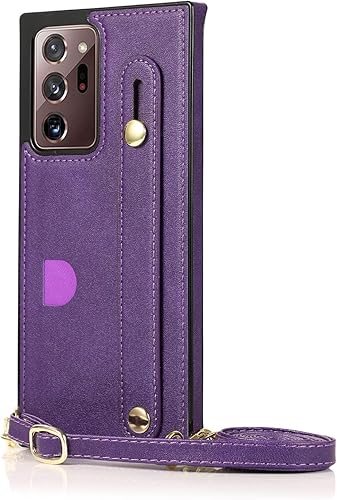 Miniatura 7 de Funda para Samsung Galaxy Note 20 Ultra, correa de cuero ajustable extraíble para tarjetas cruzadas, correa para el cuello, correa para el hombro