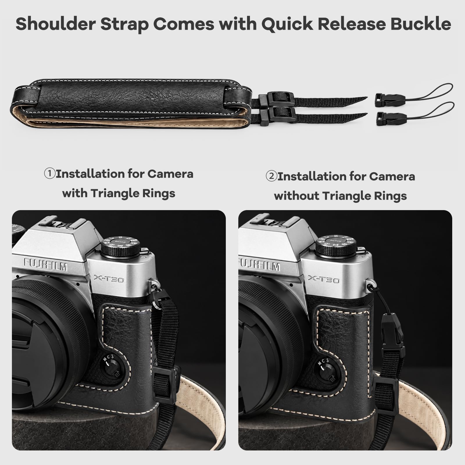 kinokoo Etui Fuji XT30 III / XT30 II / XT30 / XT20 / XT10 z paskiem-Czarny