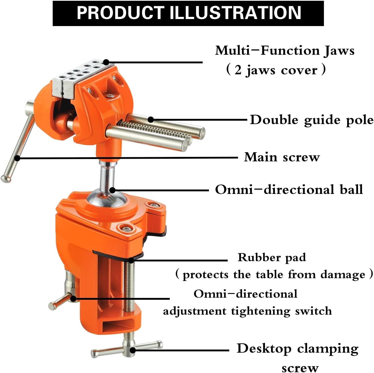 MAXMAN Clamp Bench Vise with Post Universal, Woodworking Vise, 360° Heavy Duty Cast Steel, Table Clamp Vise with Swivel Base for Workbench DIY Projects, Handcraft Creations