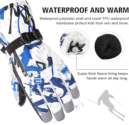 Miniatura 3 de American Trends Guantes de invierno impermeables con bolsillo con cremallera, guantes de esquí para la nieve para niños y niñas, guantes de