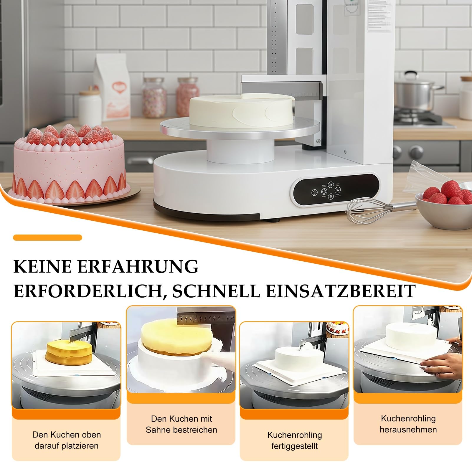 Automatische Kuchencreme-Maschine, Torten Glättungsmaschine, Cake Decorating Machine Zum Verteilen von Kuchencreme, Bestreichen und Einfetten von Kuchen mit Zuckerguss für 10 bis 30 cm Kuchen