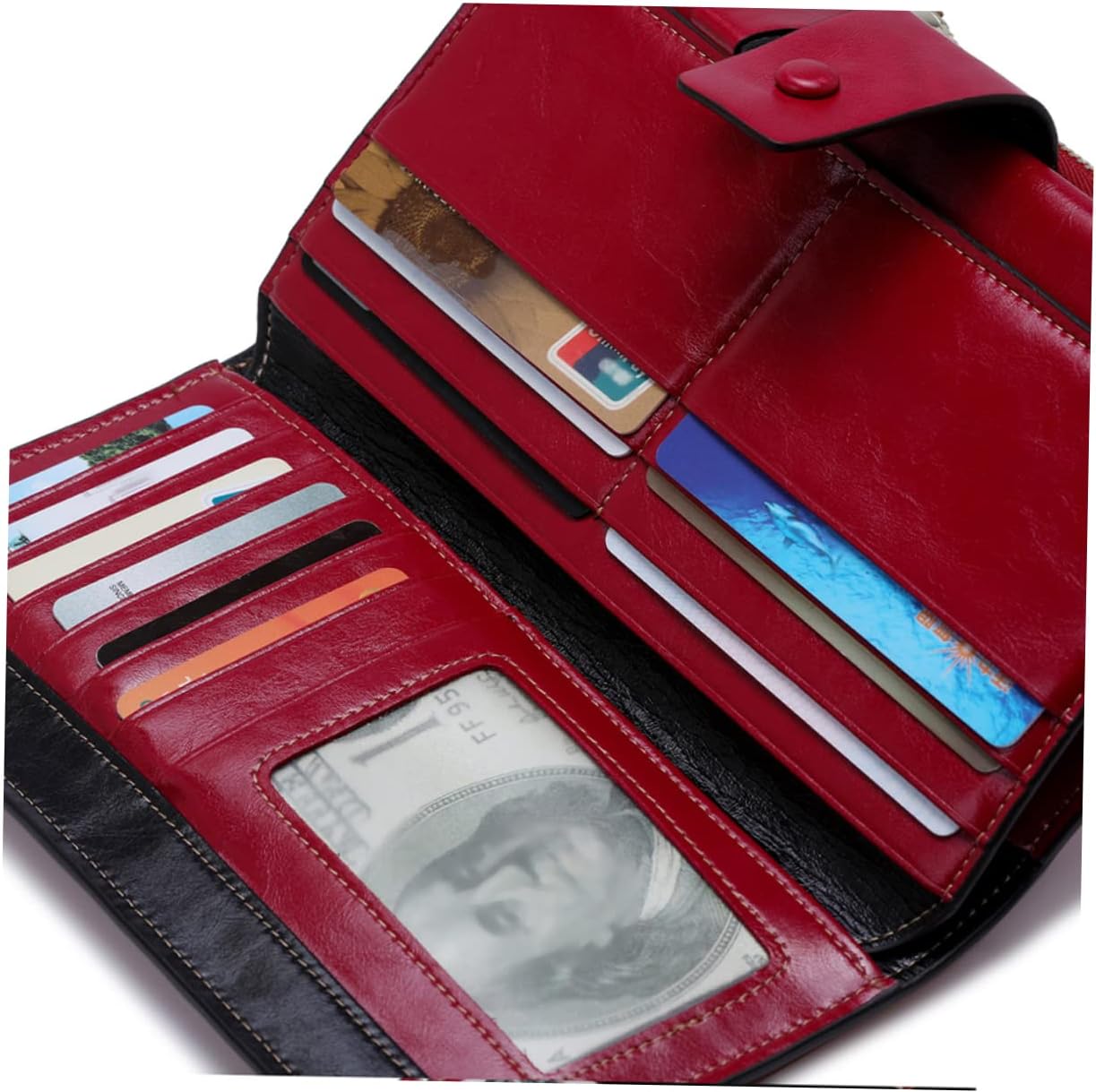 RFID Blocking Long Wallet for Women Multiple Card Slots Stylish Red Design Slim and Functional for Everyday Use
