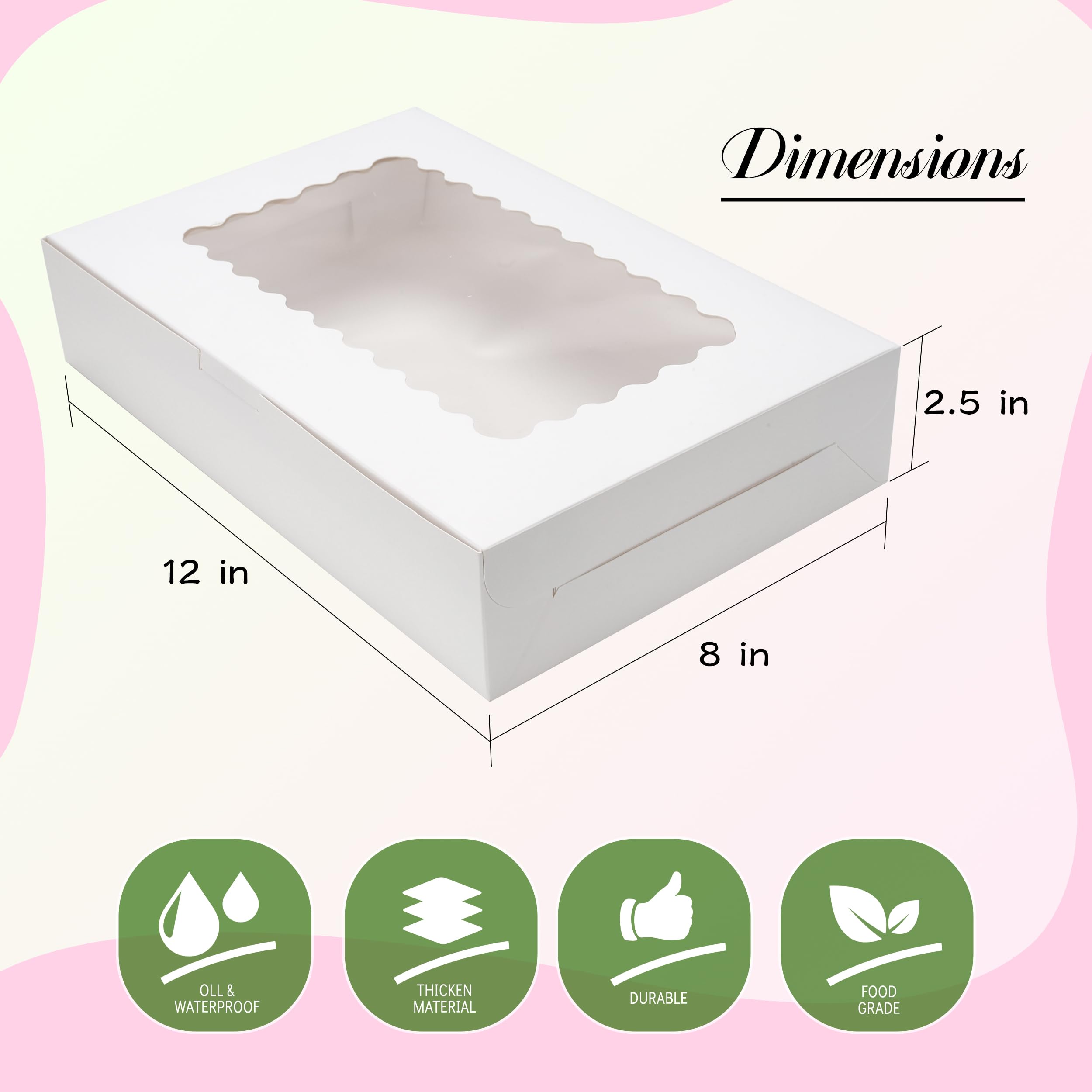 NPLUX 15 Pack Treat Boxes 12x8x2.5inch Bakery Boxes With Window Cookie Boxes For Packaging Gift Giving Dessert Boxes For Chocolate Covered Strawberries, Donuts, Breakable Heart (White