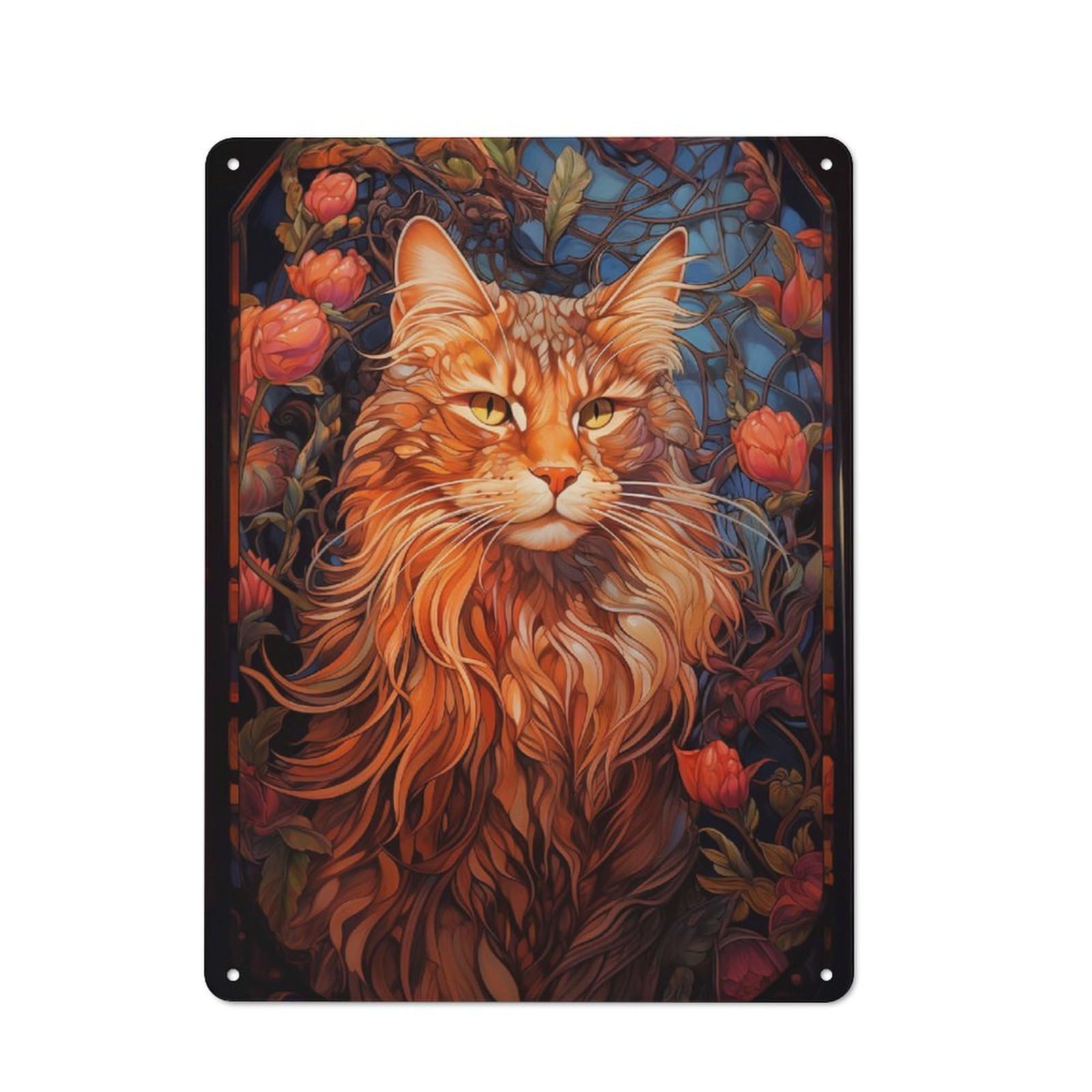 Junmoney Style-8 For Guest Room Or Hallway, Maine Coon Cat Art Nouveau Retro Metal Wall Sign 40X30cm, For Vintage Wall Decor Fans, For Metal Sign Collectors