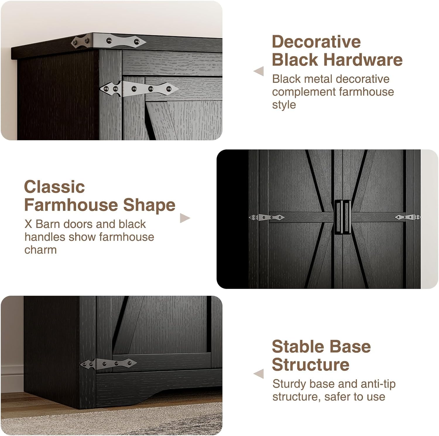 Befrases Black Farmhouse Storage Cabinet with Adjustable Shelves, Large Pantry Organize with 2 Barn Doors, Tall Freestanding Cabinet for Kitchen, Bathroom, Garage, Basement, Living, Utility Room