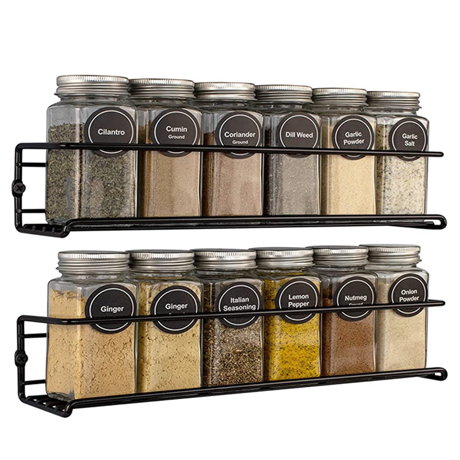 TAME Wall Mounted Spice Rack Organizer for Cabinet Door,Set of 2 Condiment Seasoning Organizer Wall Spice Rack Hanging Shelf for Spice Jars,Spice Jar Holder for Kitchen Cabinet Pantry Door