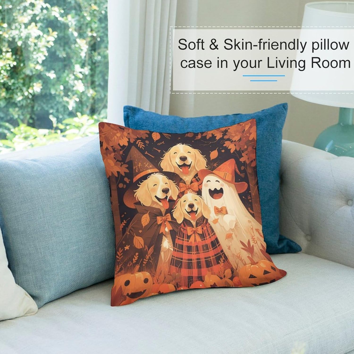 Pack of 4 Fall Fall Leaves Dog Halloween Decorative Throw Pillow Covers 22 x 22, Soft Square Cushion Case Pillow Cases Set for Farmhouse Home Couch Sofa Decor, Christmas Pillows Decorations