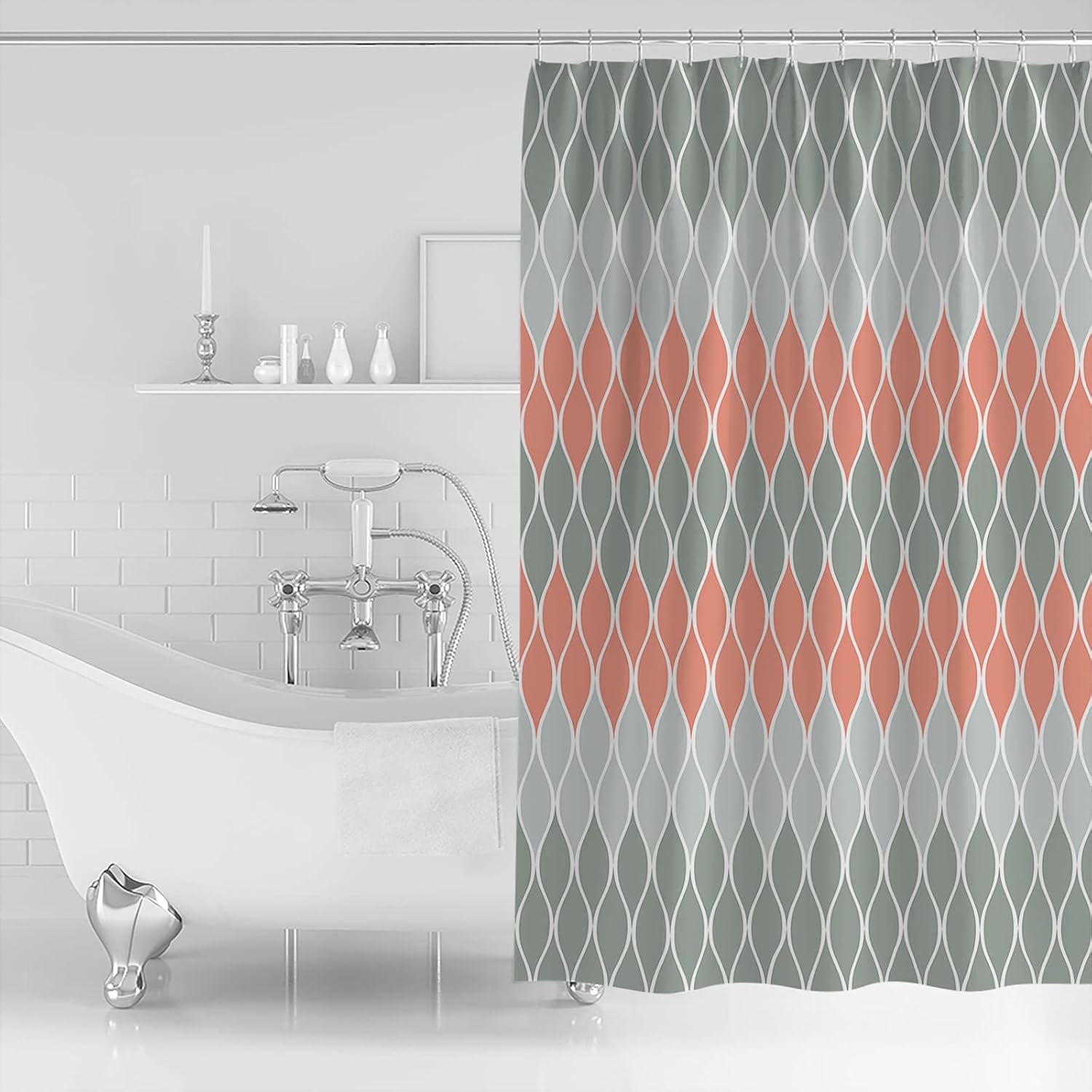 YOKOU Shower Curtain, Mid Century Art Geometric Pattern Water Repellent Polyester Fabric Bath Curtains with Hooks for Bathroom Showers Stalls Bathtubs, 72"x72"