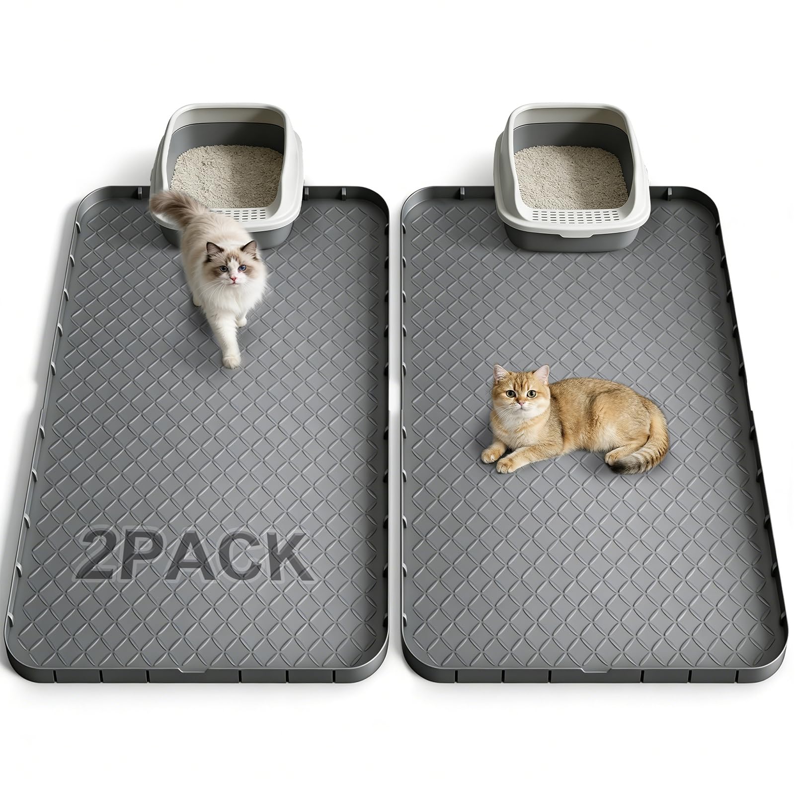 Pack de 2 Alfombrillas Arenero Gato en Silicona 86×55 cm – Impermeables, Antideslizantes, Atrapan la Arena, Fáciles de Limpiar – Ideales para Hogares con Múltiples Gatos, Gris