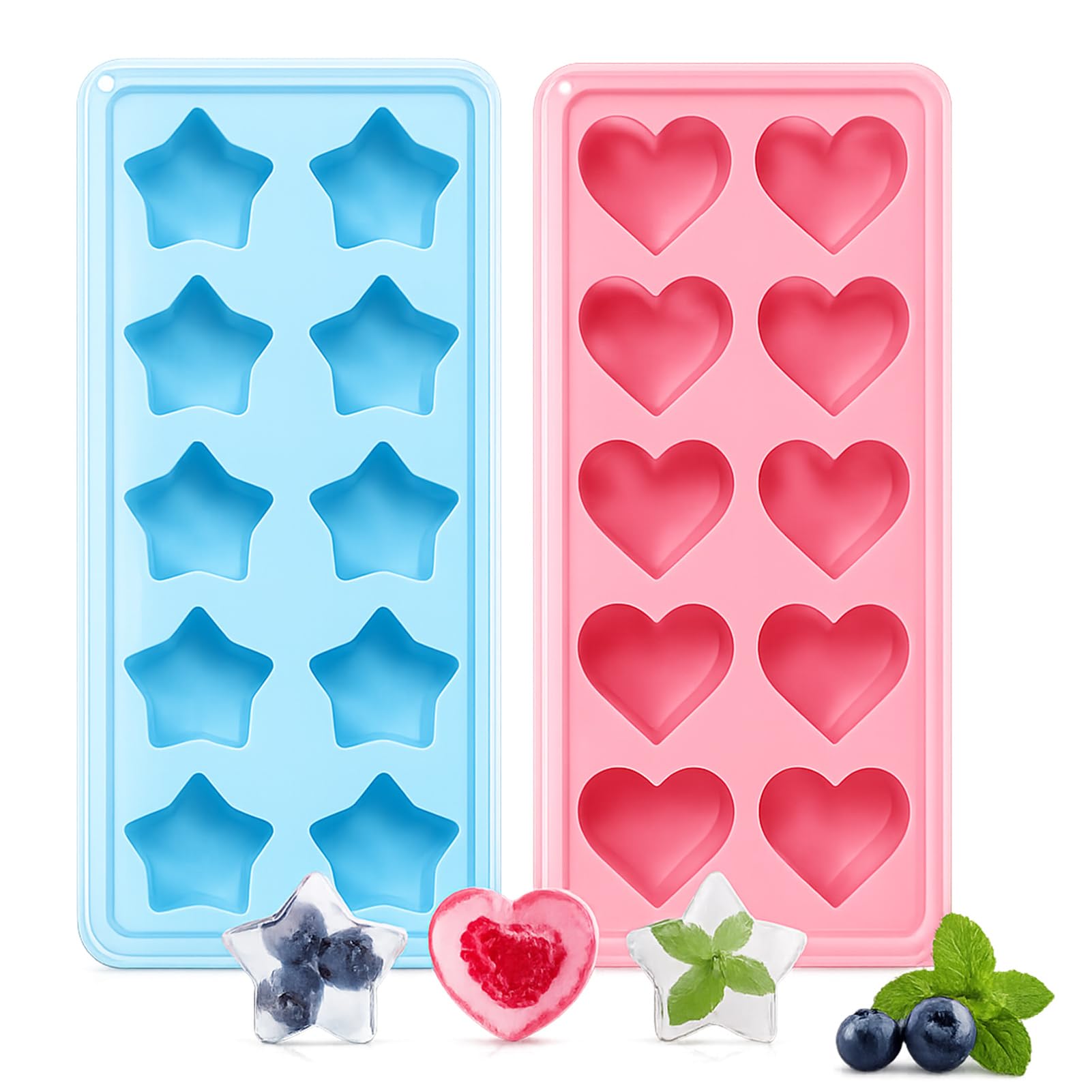 YONEEKSS 2 Pack Silicone Ice Cube Trays with Lids Heart and Star