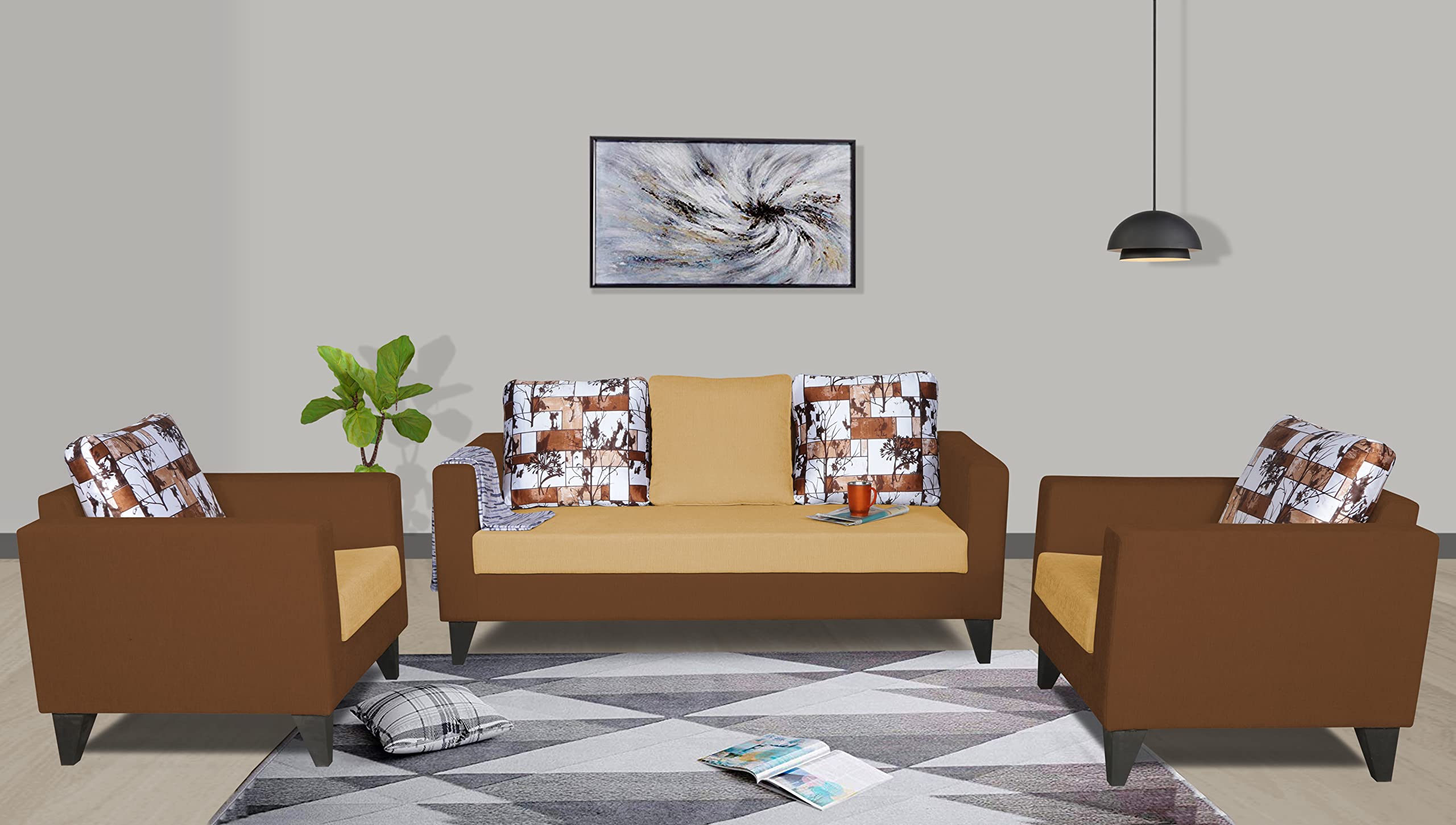 SofaArchitect Harellson 3-1-1 Five Seater Sofa Set Digitel Print (Brown & Beige)