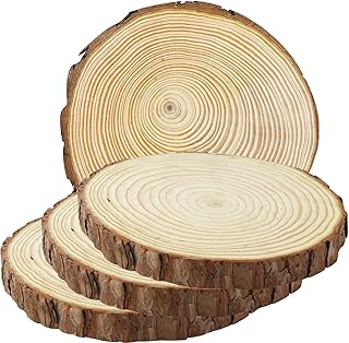 FSWCCK 4 Pack Unfinished Large Wood Slices, 7-8 Inches Round Wooden Circle with Tree Bark, Rustic Wood Slices for DIY Pain...