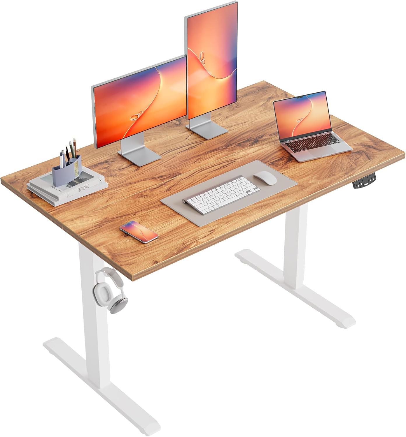 Agilestic Electric Standing Desk, 48 x 24 Inches Height Adjustable Desk, Sit Stand up for Work Office Home, Ergonomic Rising Computer Table with Memory Preset, Light Rustic Brown