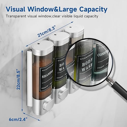 Miniatura 10 de Unisense - Dispensador de champú y acondicionador, dispensador de jabón de ducha de 3 cámaras, sin taladro, dispensador de champú montado en la