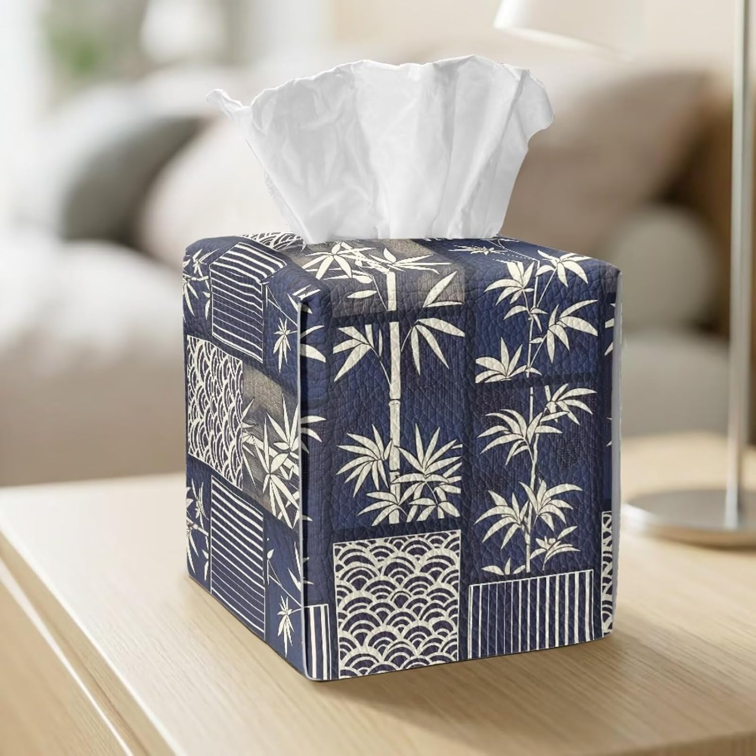 Talayituse Watercolor Leaf Print PU Leather Tissue Box Cover, Square Tissue Box Holder, Home Decor Facial Napkin Holder for Bathroom, Bedroom, Night Stand, Parlors, Offices image 5