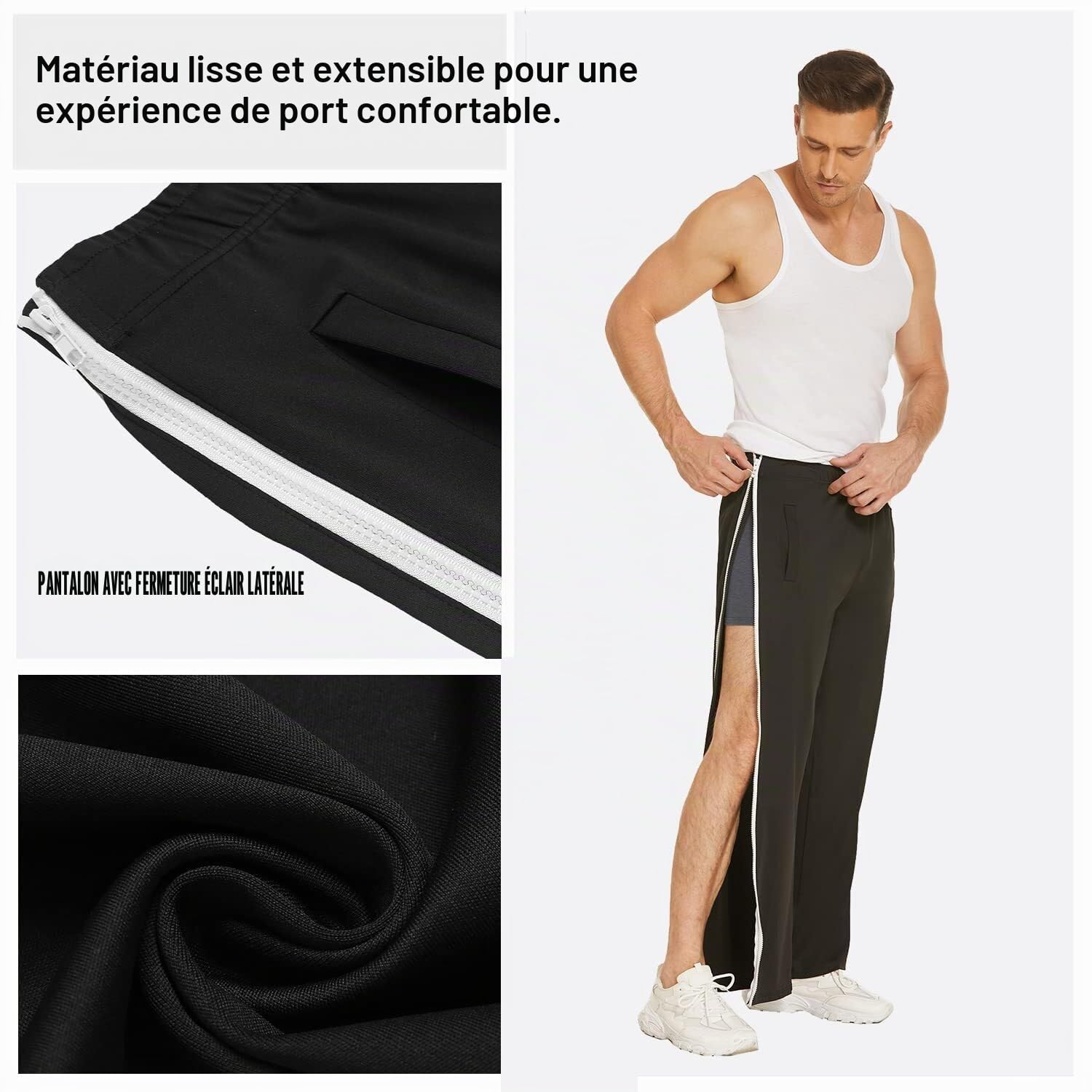 PINSPARK Pantalon de Rééducation pour Homme avec Fermeture éclair sur Toute la Longueur Pantalon de Jogging Pantalon Détachable