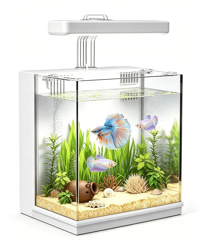 Aquário para Betta VAQX com Filtro, LED e Troca Rápida de Água, 7,57 L