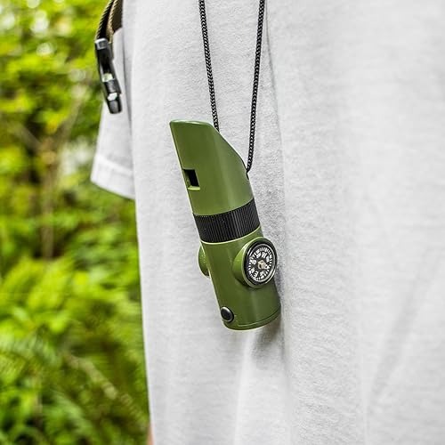 Miniatura 5 de ASR Outdoor Kids Survival 7 en 1 Multiherramienta con Whistle Brújula Linterna LED, Verde