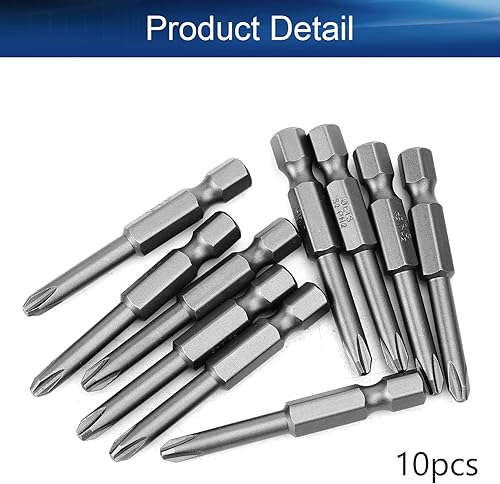 Miniatura 4 de Auniwaig Juego de 10 brocas Phillips, 0.177 in PH2 Phillips Cross, vástago hexagonal de 14 pulgadas, 1.969 in de longitud de acero S2 con magnético