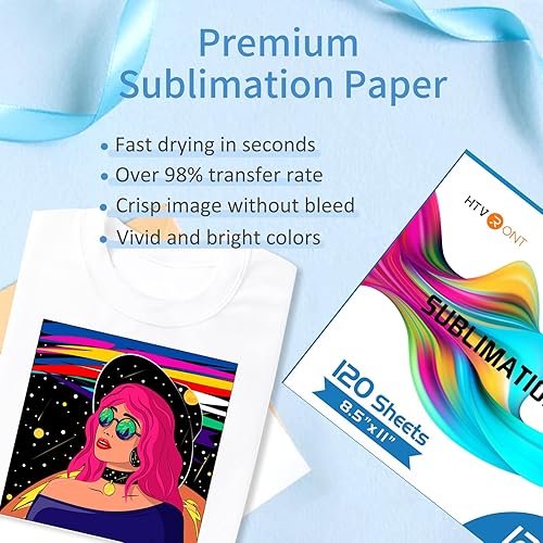 Miniatura 6 de HTVRONT Sublimation Paper 120 Sheets +12" X 20FT Matte Clear HTV Vinyl for Sublimation
