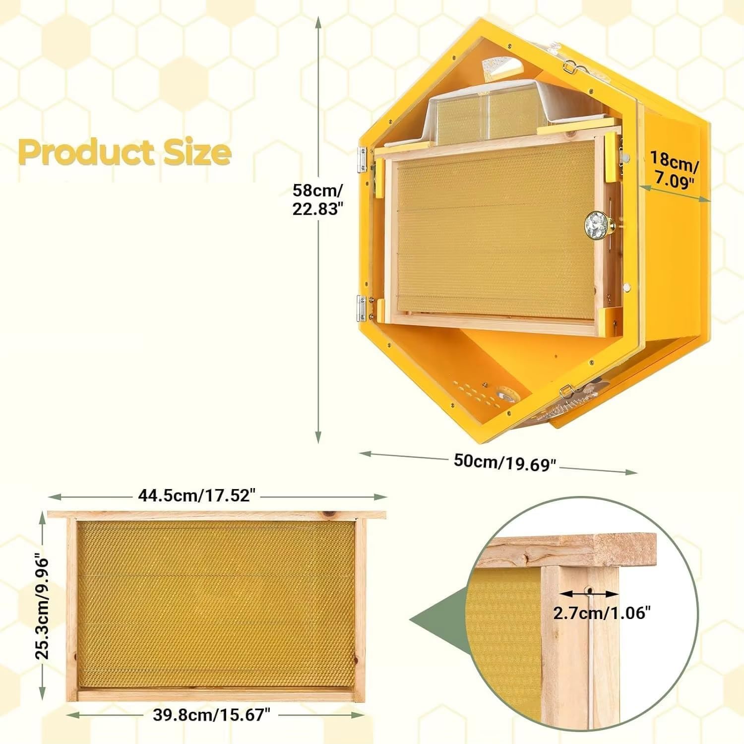 Kit de inicio de caja de colmena con ventanas de observación, 3 marcos y 6 bandejas de panal para entusiastas de la apicultura de interior y la granja de abejas