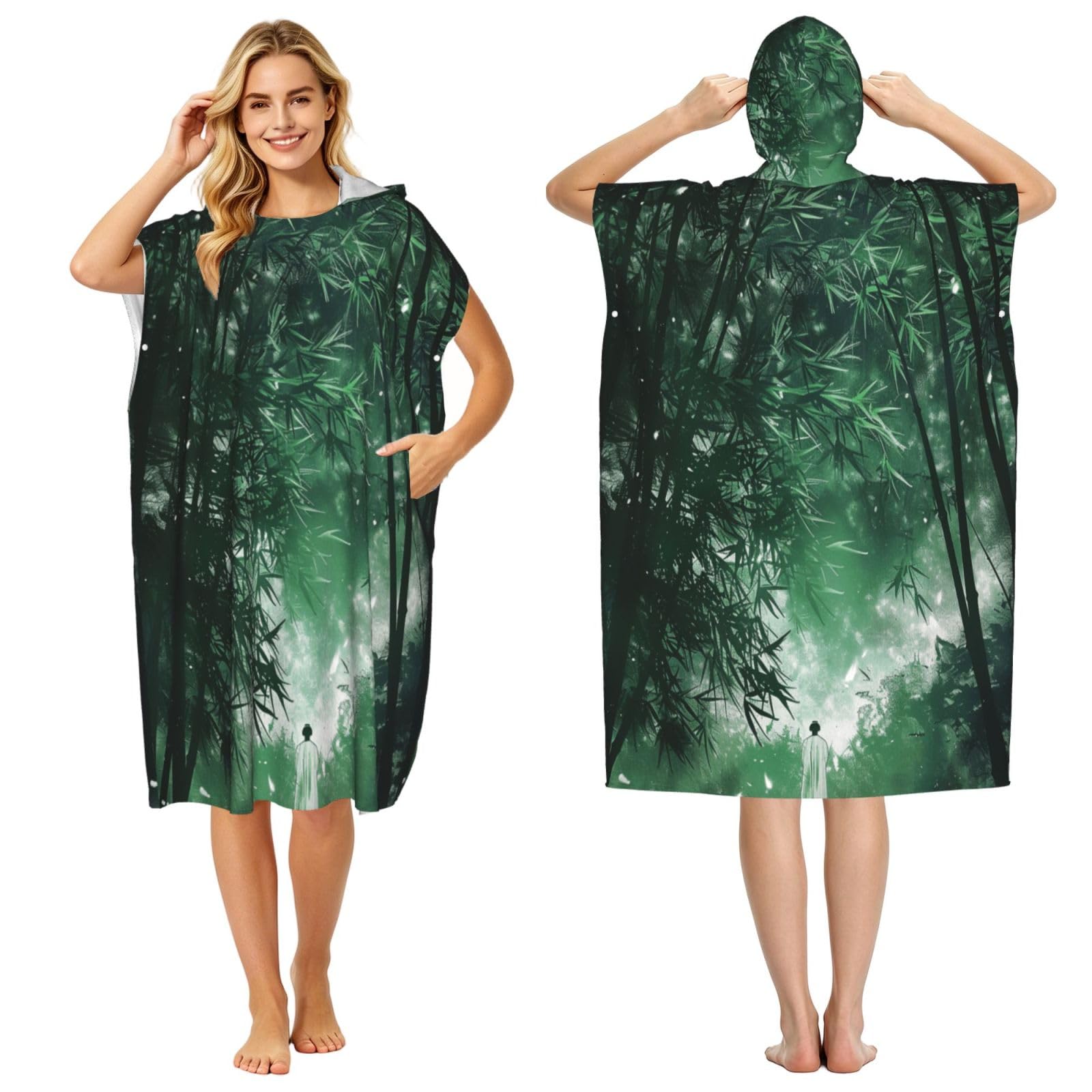KLGRTJHK Moon Night Bamboo Grove Adult Hooded Beach Poncho Towel 43"X35"