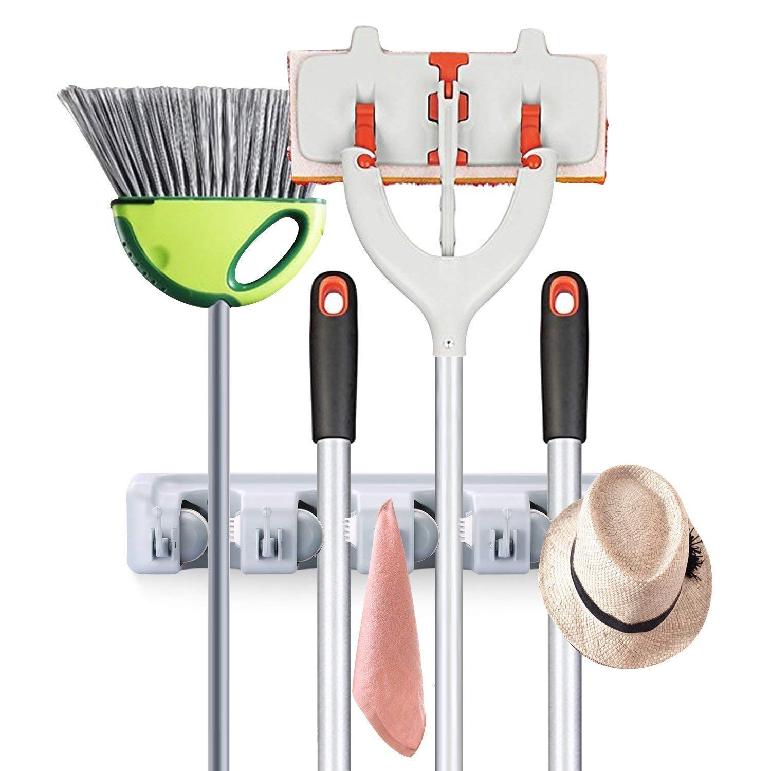 Wall Mounted Broom & Mop Holder - 4 Slots -7 Wall Mounted Broom & Mop Holder - 4 Slots -7