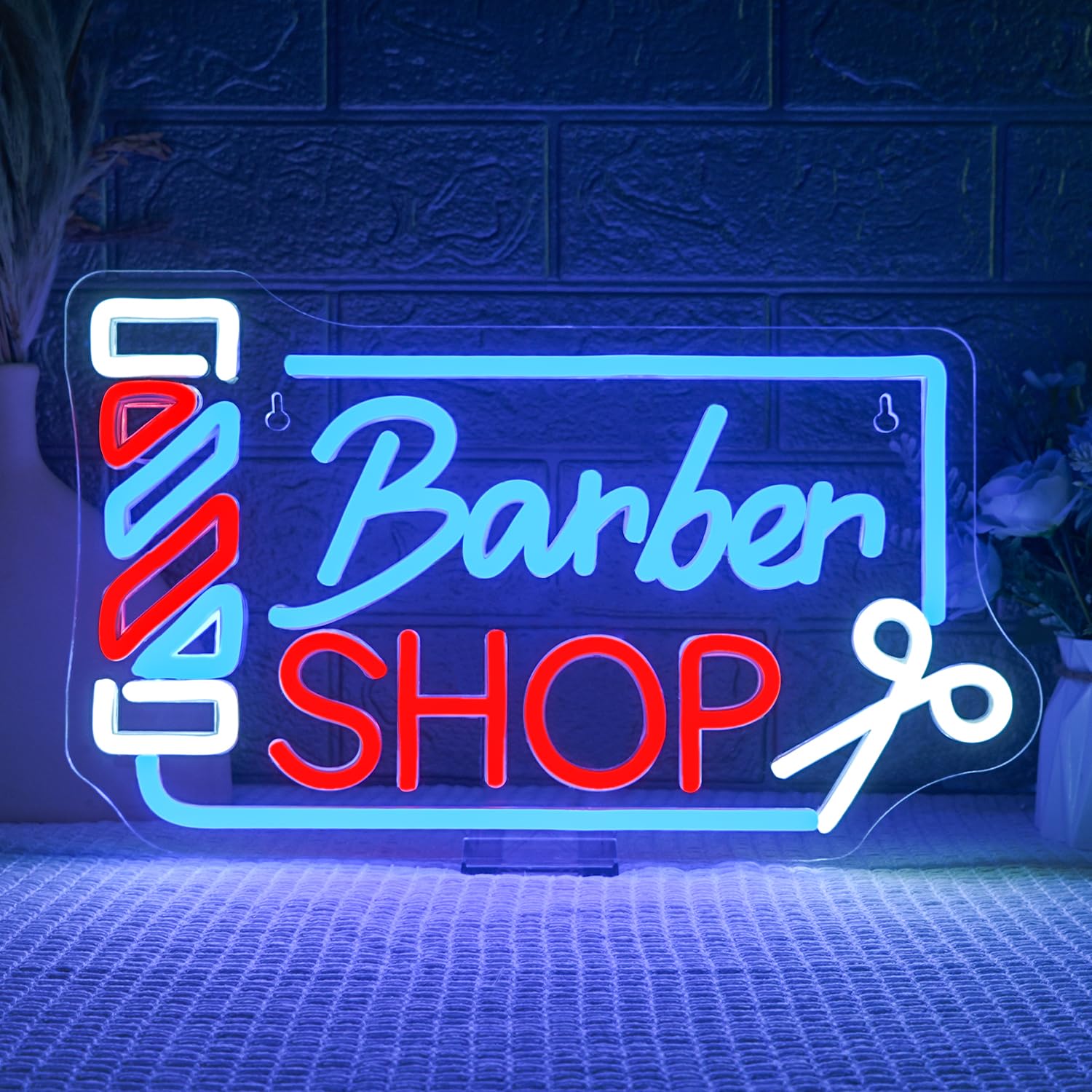 Looklight Barber Shop Neon Sign, Barber Insegne Luminose per la Decorazione di Pareti e Finestre, Luce LED Dimmerabile per Saloni Con USB, Regali per Barbieri e Studi di Parrucchieri Open Neon Sign