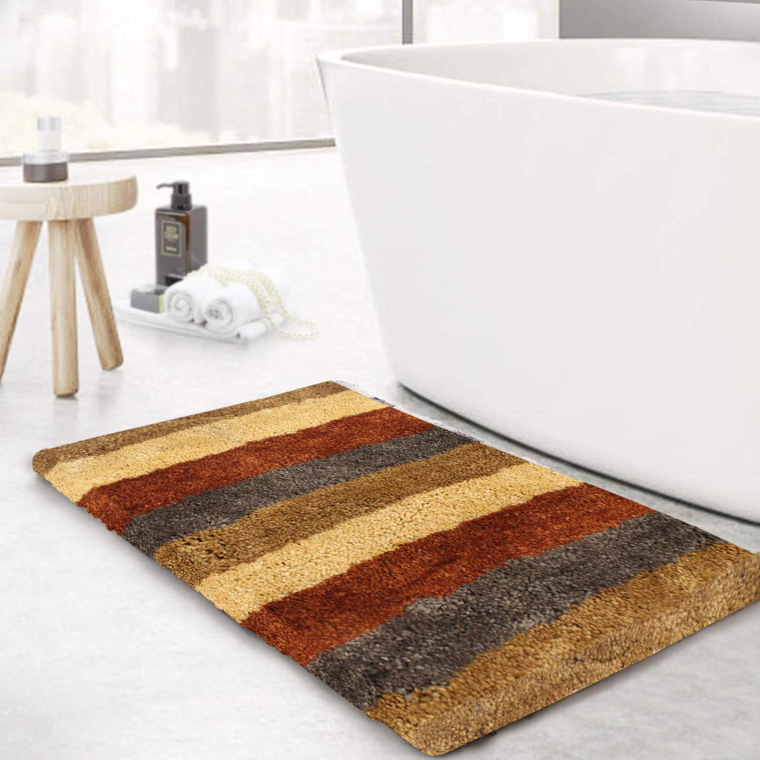 Luxe Home Bath Mat Super Soft Microfiber Non Slip Jericho Bathroom mats Water soak Washable Doormat for Home, Bedroom, Living Room (40x60 cm, Chinnamon) Pack of 1