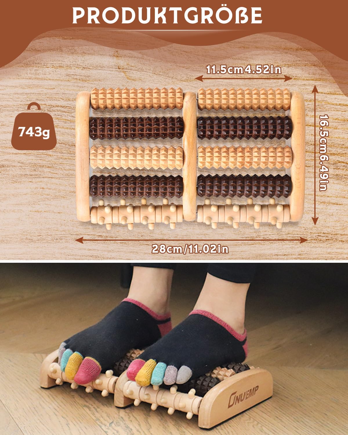 Fußmassageroller Holz Faszienrolle Holz Massagegerät, Faszienstab Roller Wood, Massage Holz Anti Cellulite Massagegerät,