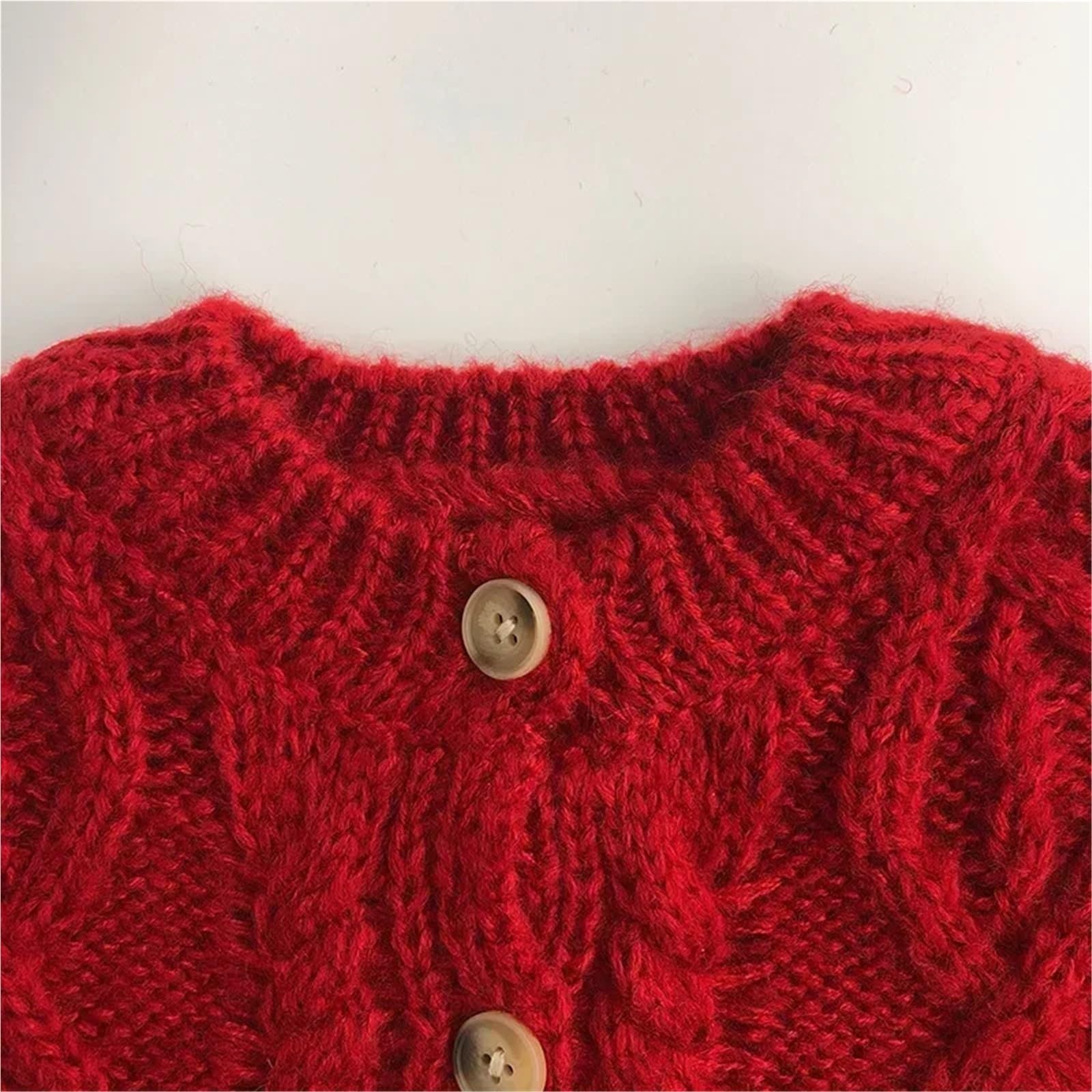 Suéter de Punto de otoño for niñas pequeñas, cárdigans Rojos navideños for bebés, Chaqueta de Punto Gruesa, Top Informal con Cuello Redondo
