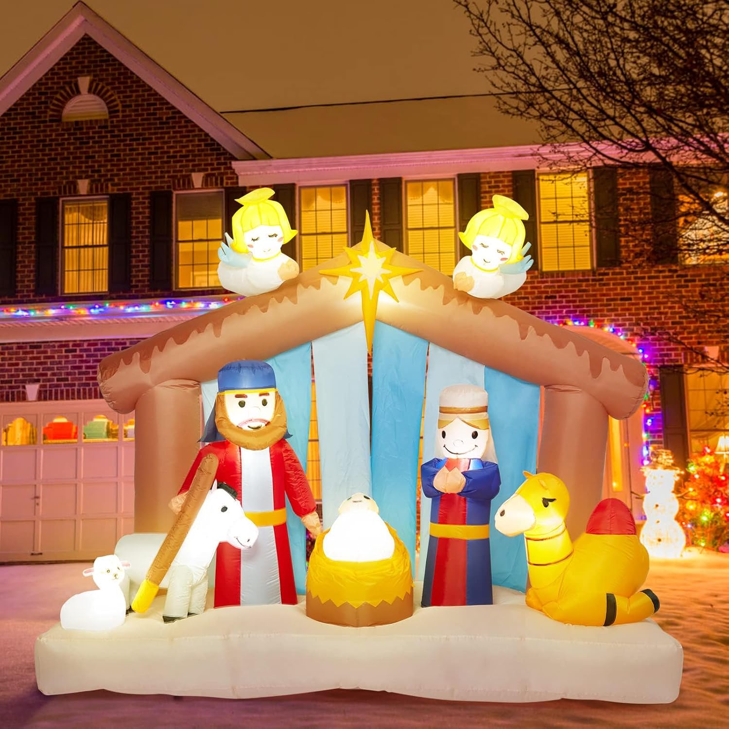 10FT Inflatable Jesus Nativity Scene for Christmas Outdoor with Built-in LED Lights Blow Up Inflatable, Outdoor Decor. ( The package is damaged but the product is brand new )