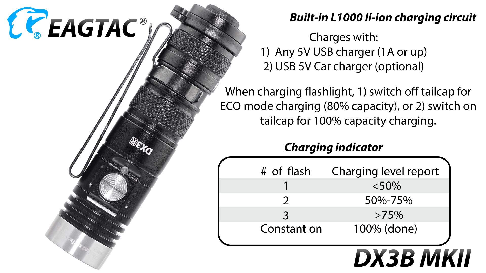 Amazon.com: Eagtac DX3B MKII Luminus SST70 Rechargeable Pocket