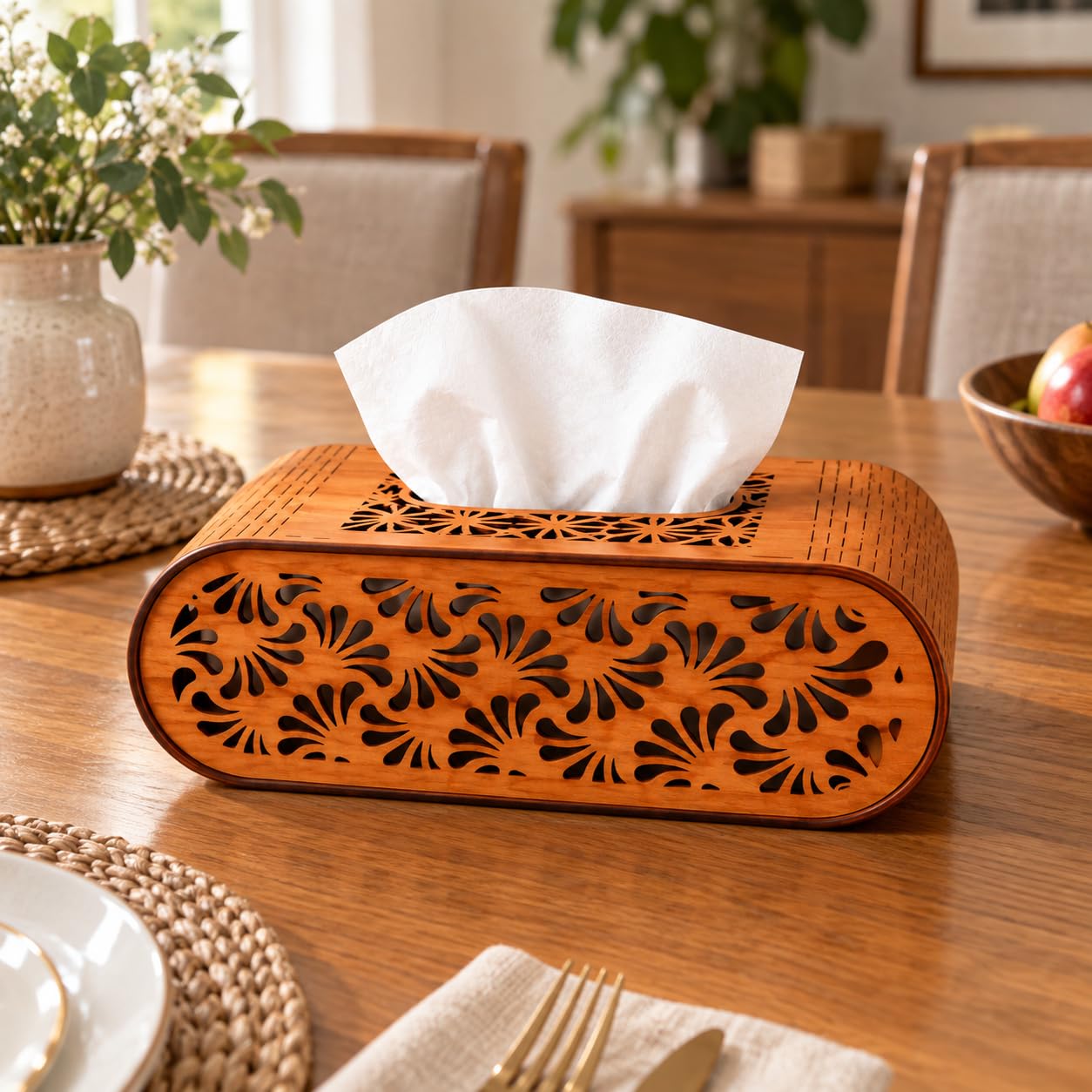 Laser Cut Wooden Tissue Box – Floral Design -6