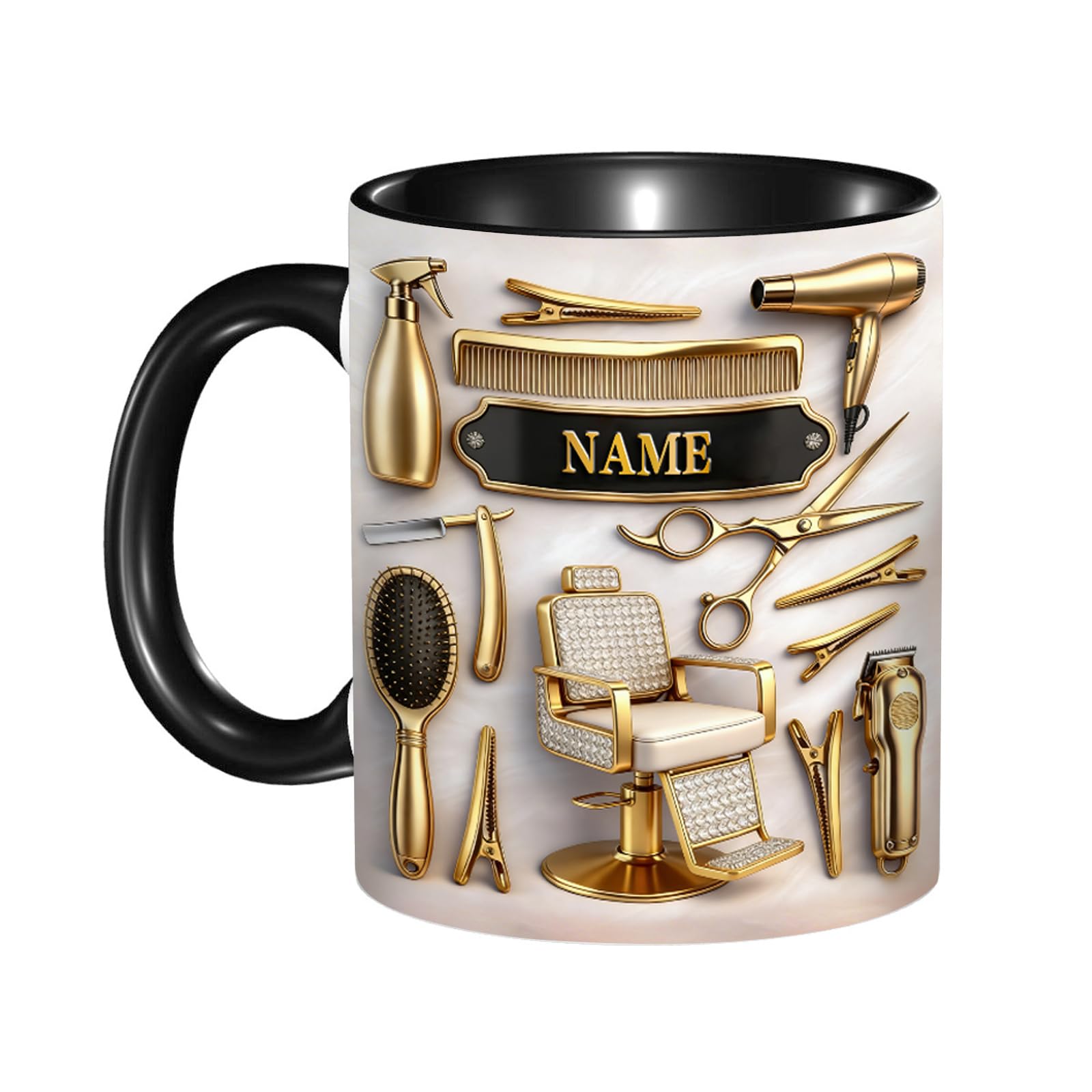 Personalized Hair Stylist Coffee Mug, Custom Name Hairdresser Mug, 2D Effect Beauty Salon Ceramic Cup Gifts for Barber Hairstylist, Cosmetologist Appreciation Gifts for Christmas Birthday,19