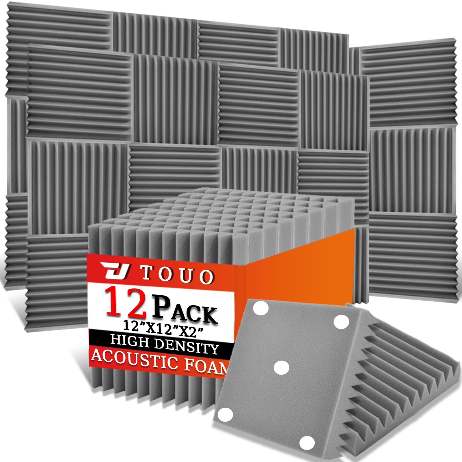 12 Pack Acoustic Panels – Sound Proof Foam Panels for Wall 12"x12"x2", Flame Retardant Wedge Acoustic Foam, High-Density Sound Absorbing Panels for Home Studio(Gray, 2" Thick 12 Pack)