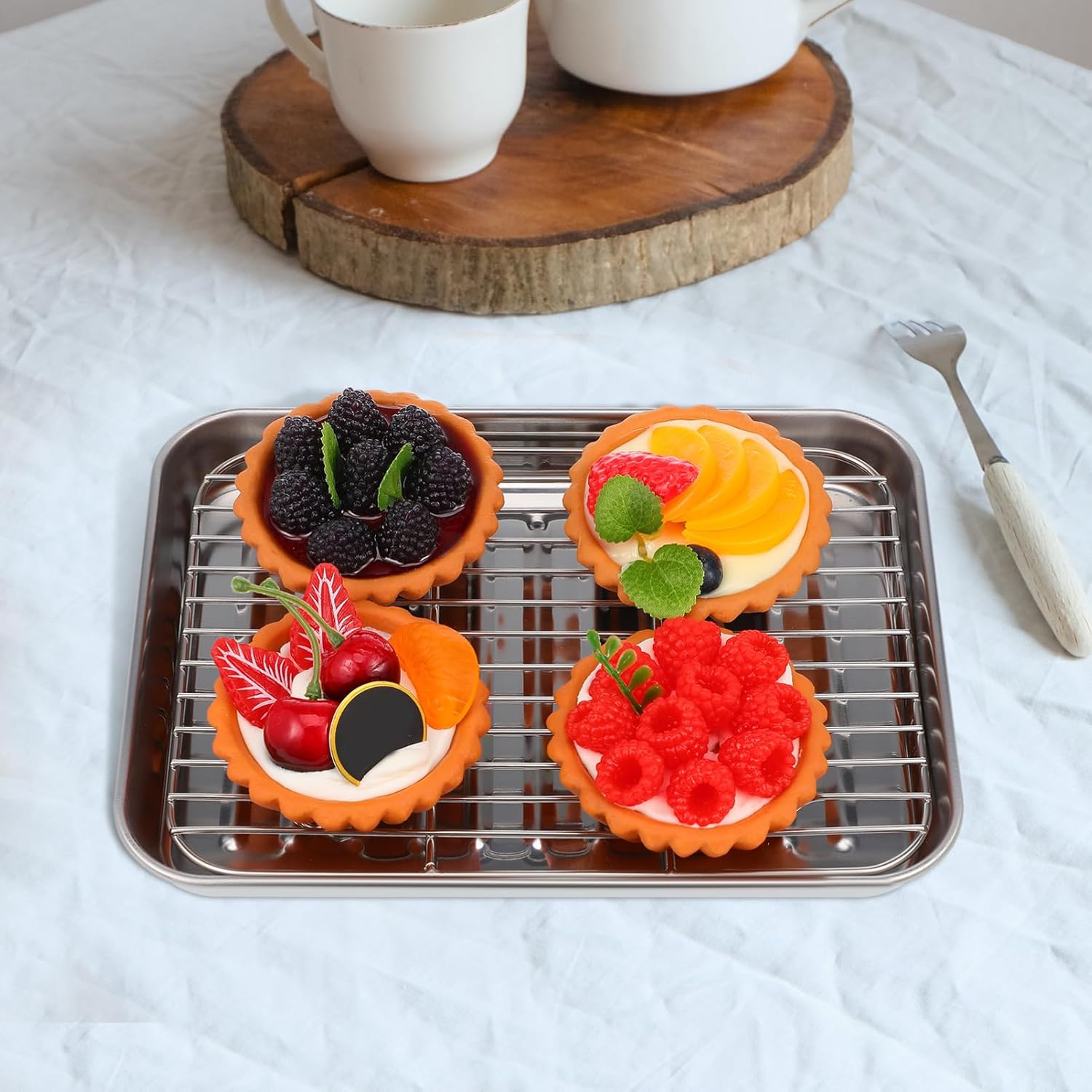 2 Sets Sheet Baking Rack for Oven Cooking Pizza Pan Baking Tray Roasting Tray with Rack Oven Tray Oven Rack Pans for Baking Cooling Rack Meat Tray Silver Stainless Steel