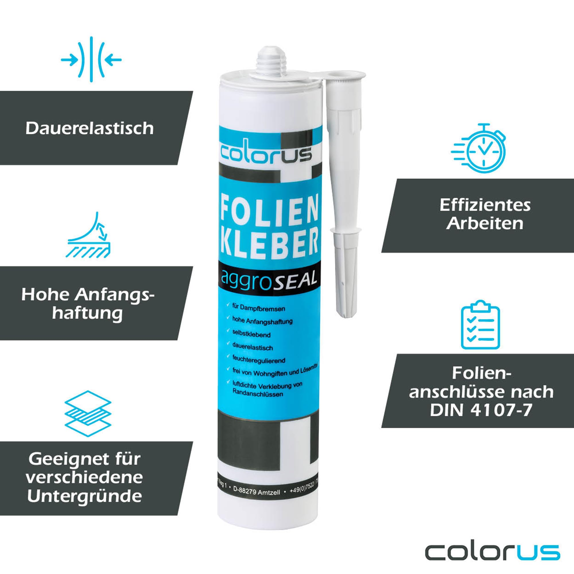 Colorus Profi Folienkleber 310 ml - 10x Dampfsperre & Dampfbremse AggroSeal Anschlusskleber – DIN 4108-7 konform – Extrem starke Haftung für Folie, Holz & Mauerwerk