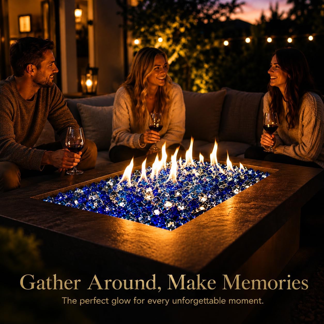 Fire Glass for Fire Pit - 1/2 Inch 10 Pounds High Luster Reflective Tempered Glass Rocks for Natural or Propane Fireplace, Safe for Outdoors and Indoors Bahama Blend Fire Pit Glass