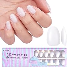 BTArtboxnails XS Short Almond Gel Nail Tips - Pre Colored Milky White Soft Gel Nail Tips, Milky White Press on Nails, Natural XCOATTIPS