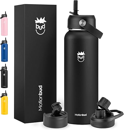 Botella de agua aislada de 40 onzas, de acero inoxidable, termo a prueba de derrames, con 3 tapas, sin BPA, aislado al vacío, mantiene las bebidas