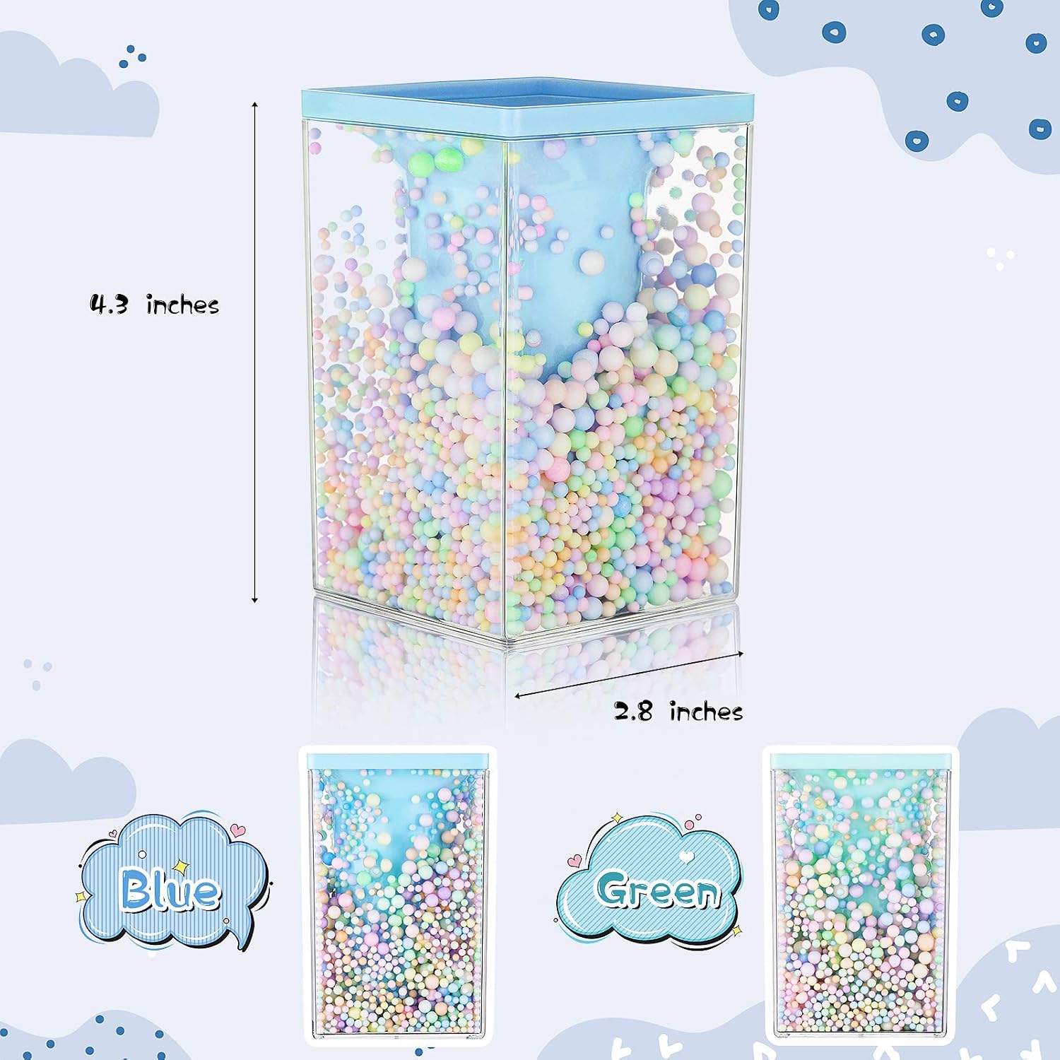Zonon 2 Pieces Cute Bubble Pen Holder Multi-purpose Desktop Organizer Kawaii Office Supplies Pastel Desk Accessories Stationery Makeup Brush Holder with Colored Bubble Ball (Blue and Green)